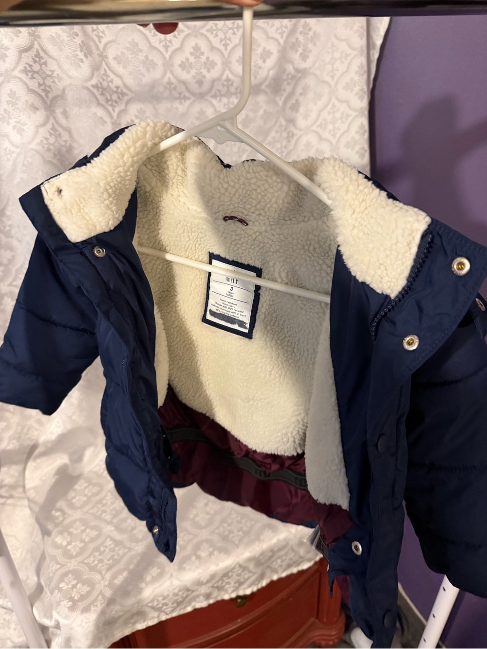 GAP Navy Puffer Jacket with Cream Sherpa Lining